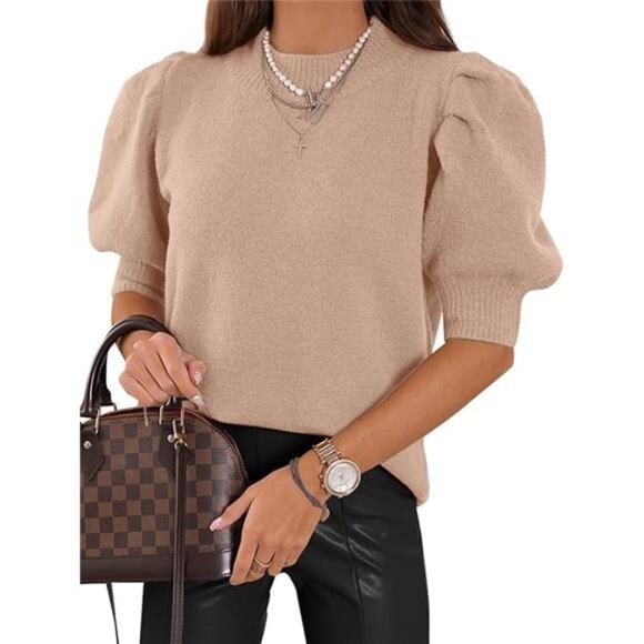 Women's Puff Short Sleeve Sweater Tops 2025 Spring Summer Fall Trendy - Picture 7 of 7